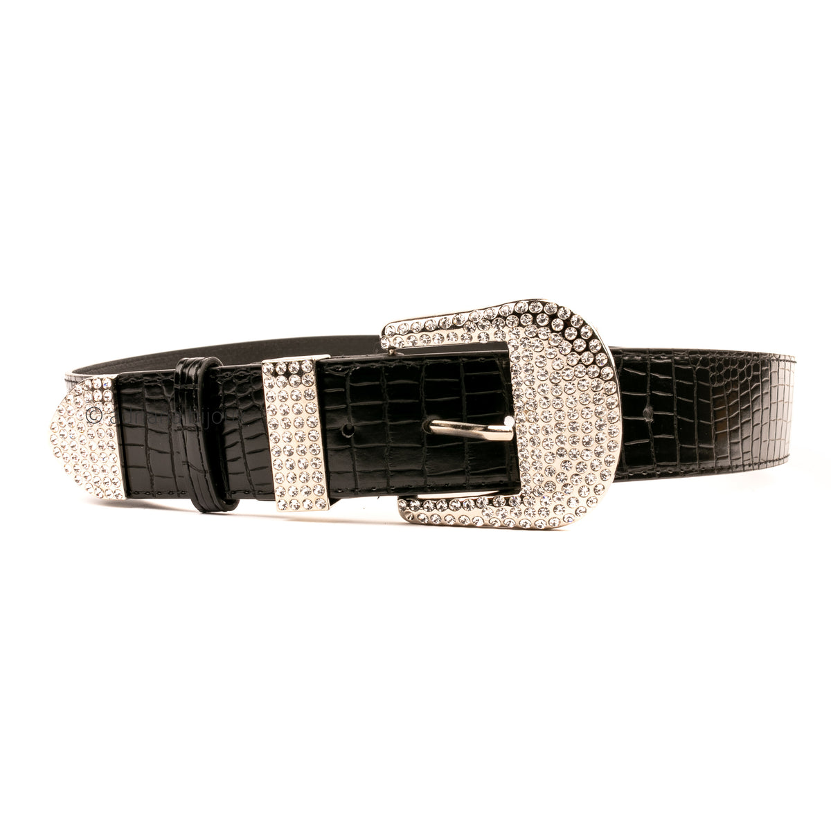 Plus Size Rhinestone Buckle Croc Belt –