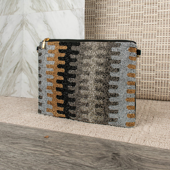 Alysa Geometric Design Beaded Clutch Bag