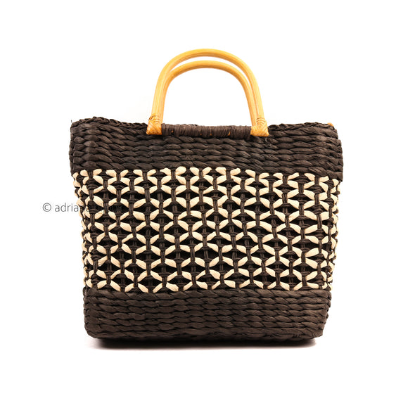 Straw Tote Bag with Wooden Handle