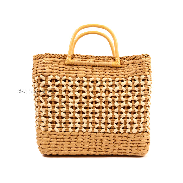 Straw Tote Bag with Wooden Handle