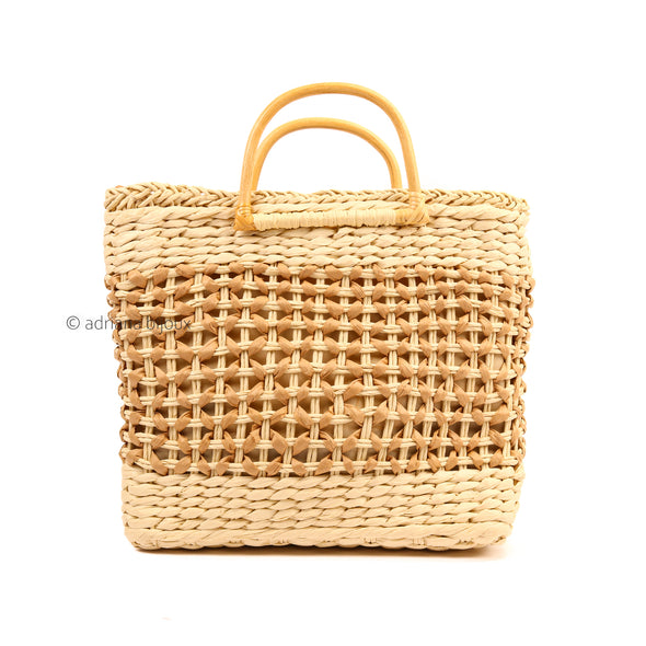 Straw Tote Bag with Wooden Handle