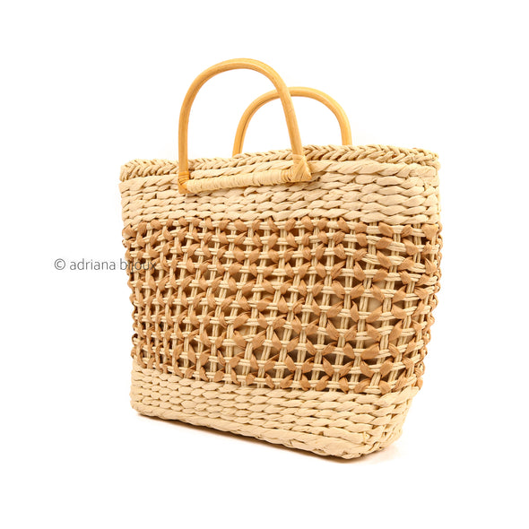 Straw Tote Bag with Wooden Handle