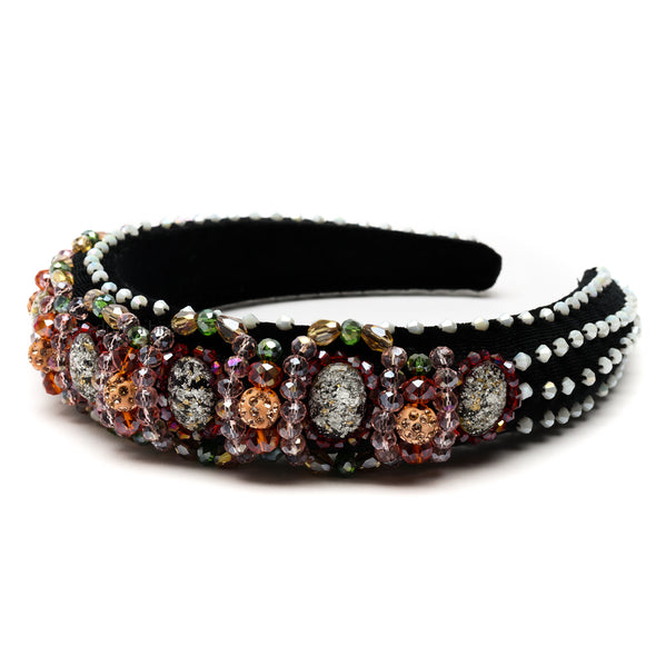 Velvet Padded Rhinestone Crystal Beaded Headband