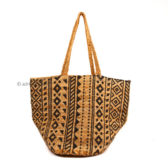 Ethnic Print Jute Beach Bag