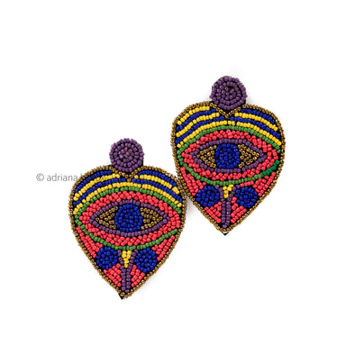 Evil Eye Muiticolored Heart Beaded Earrings