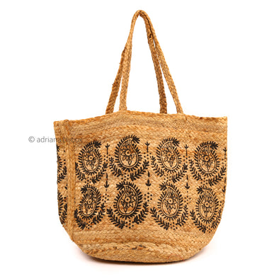 Flower Print Jute Beach Bag