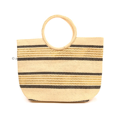 Black and Gold Stripe Straw Tote Bag