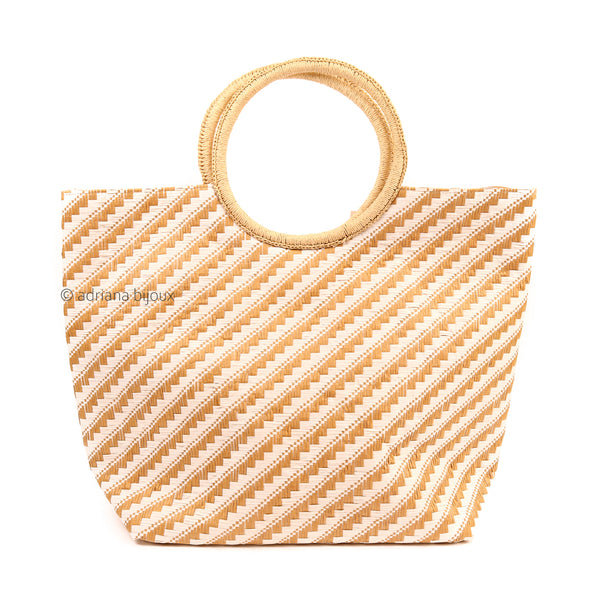 Diagonal Stripes Straw Tote Bag