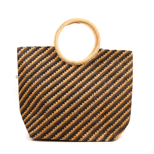 Diagonal Stripes Straw Tote Bag