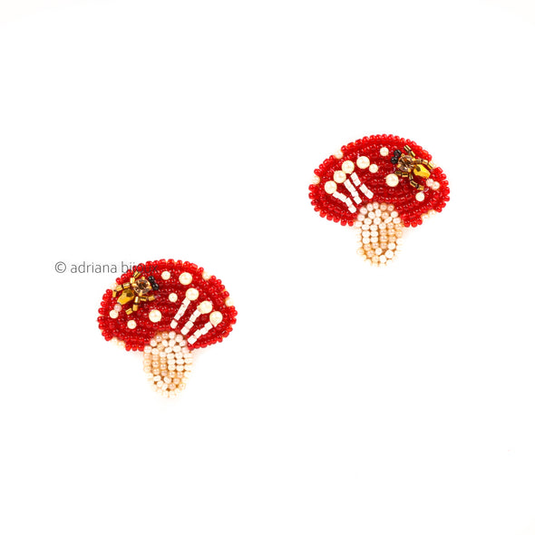 Mushroom Bug Beaded Earrings