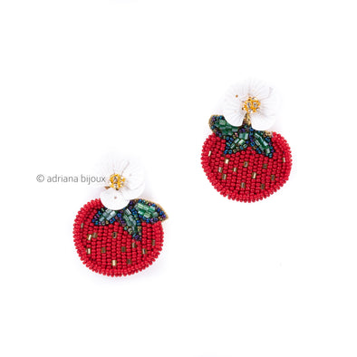 Strawberry Flower Beaded Earrings