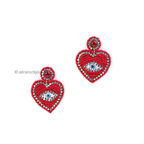 Heart Evil Eye Beaded Earrings