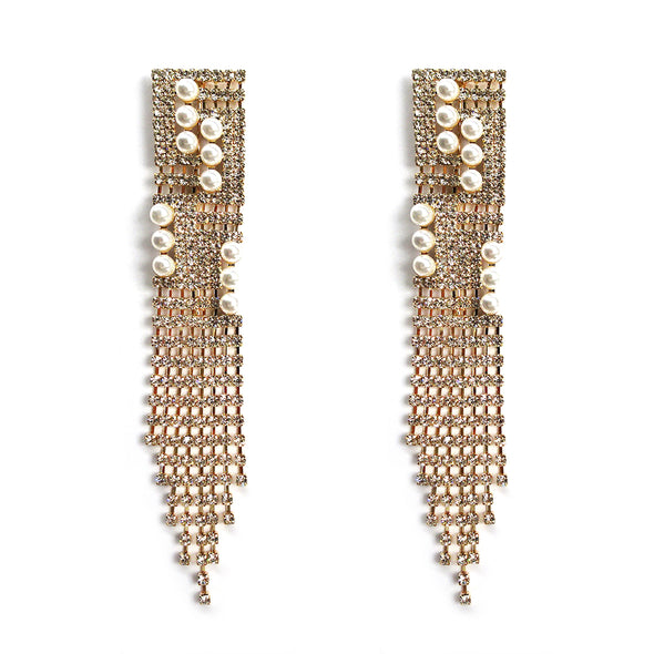 Metal Fringe Pearl Earrings 9880